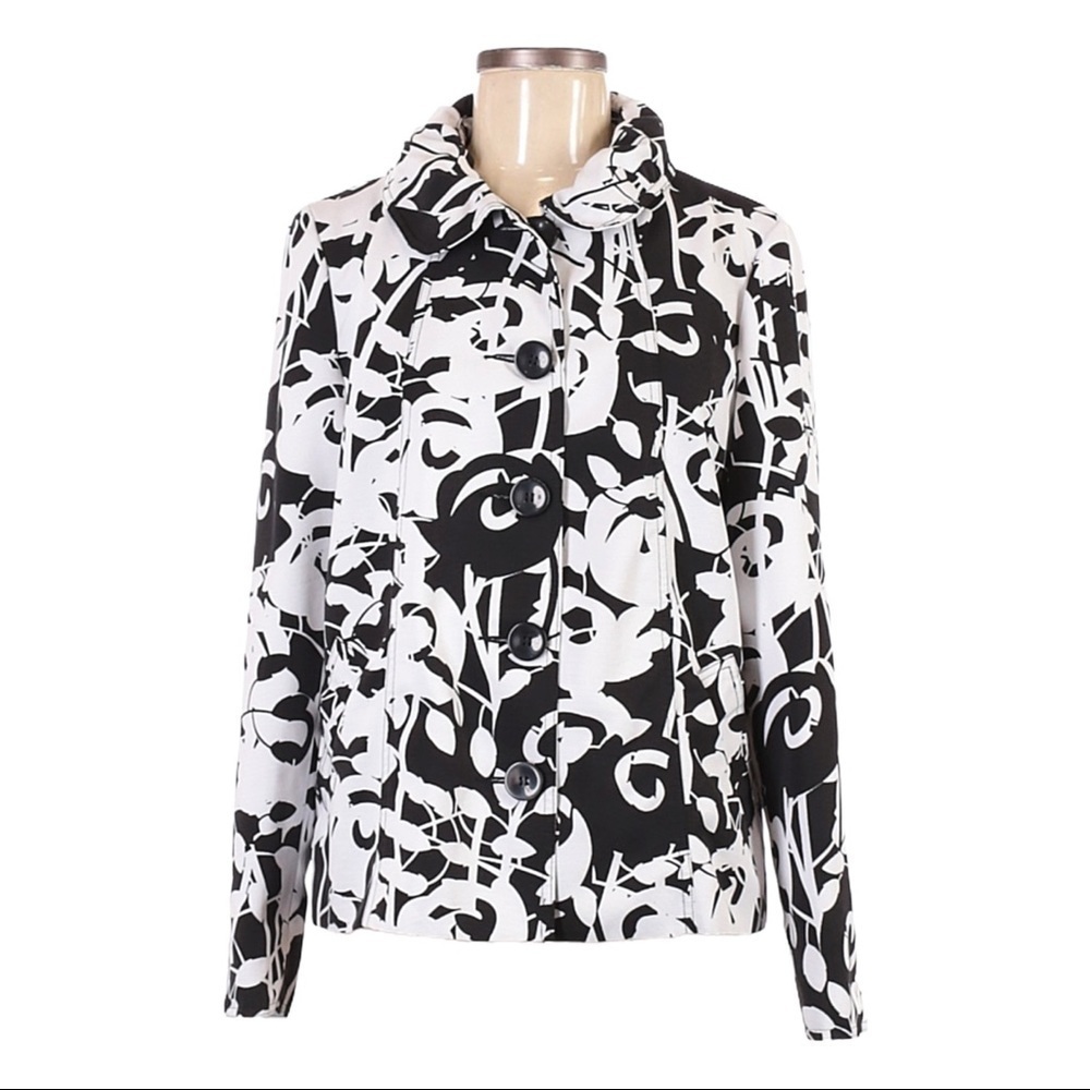 Tanjay Abstract Artsy Print Button Up Jacket Size 12 Geometric 80s 90s